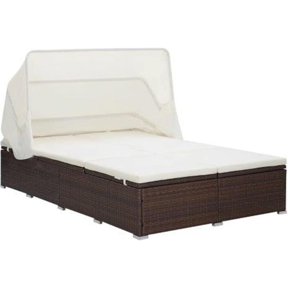 Transat à 2 places avec coussin Résine tressée Marron