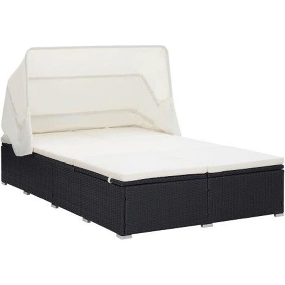 Transat à 2 places avec coussin Résine tressée Noir