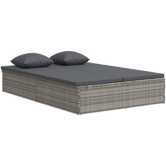 Transat convertible avec coussin Résine tressée Gris foncé