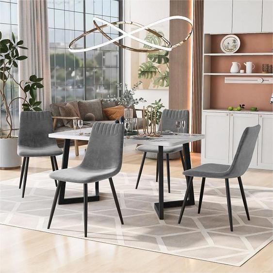 SYKT Ensemble De Table De Cuisine Moderne (1 + 4), Table À Manger Pieds Noirs Avec 4 Chaises De Salle À Manger En Velours Gris
