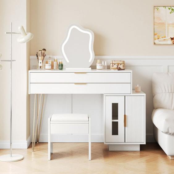 SYKT Vanité Avec Miroir Lumineux LED, Vanité Blanche Avec Design Rétractable, Vanité Moderne Dans La Chambre (sans Tabouret)