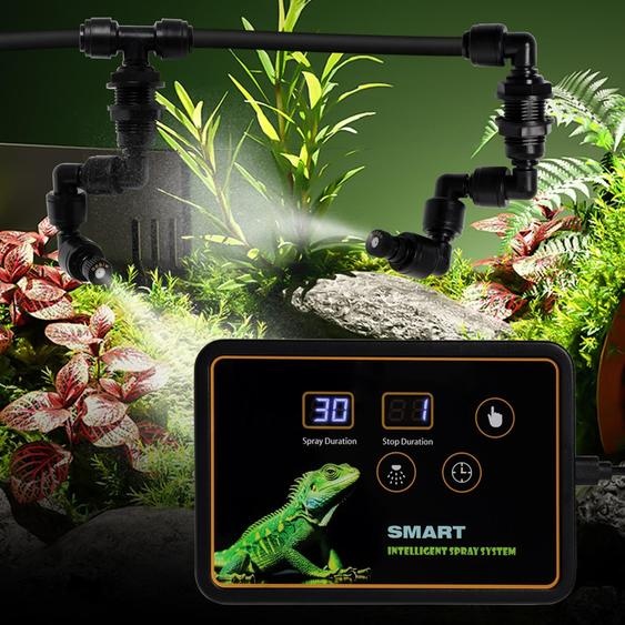 Système de brumisation pour terrarium de reptiles, humidificateur intelligent pour reptiles avec tuyau, minuterie et buses de pulvérisation réglables à 360°, brumisateur pour terrarium destiné aux amphibiens et aux plantes
