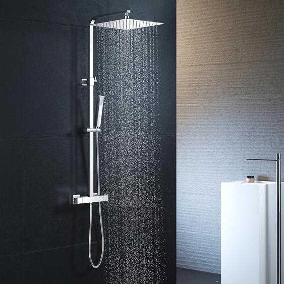 Système de douche angulaire avec thermostat, en acier inoxydable 304, finition chrome, dimensions 25 x 25 cm