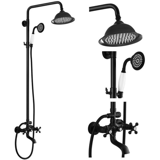 Système de douche, robinet, 3 fonctions, noir, acier inoxydable, flexible de 150 cm