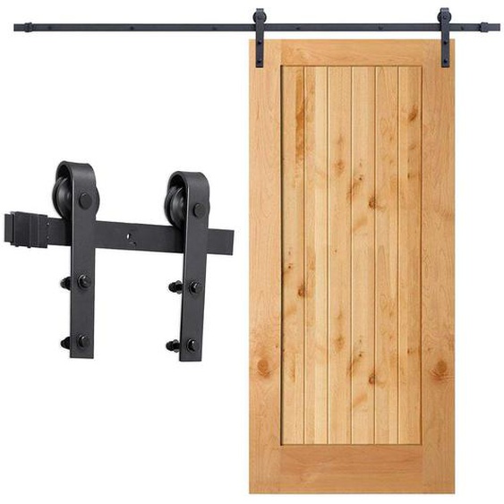 Einfeben - Système de porte coulissante Ensemble daccessoires pour Rail au sol Rail de porte à rouleau en bois Verre 150kg Streifen 152CM