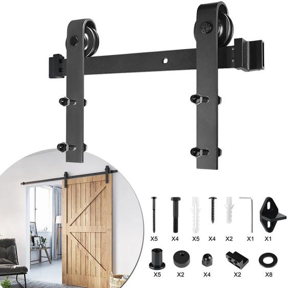 AUFUN Système de porte coulissante Rail de 183 cm Noir En acier carbone Pour portes coulissantes de 35 à 45 mm dépaisseur Charge maximale : 130 kg