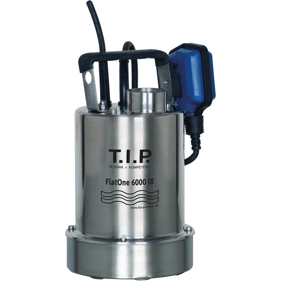 T.I.P. CONSEIL Pompe submersible de drainage de piscine - acier inoxydable, 6 000 l/h, aspiration plate, hauteur de refoulement 6 m, clapet anti-retour, FlatOne 6000 IX 30440