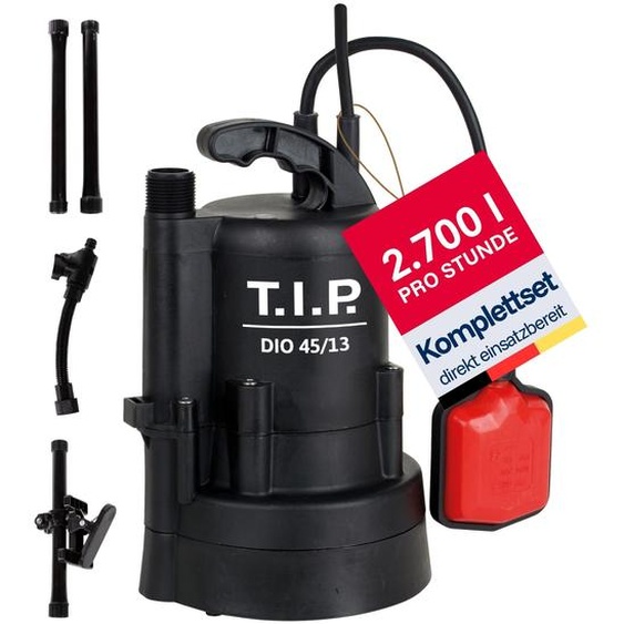 T.I.P. Tauchpumpe - Regenfasspumpe (2.700 l/h Fördermenge, mit Durchflussmengenregler, 13 m Förderhöhe, 1,3 bar Druck, Befestigungsklammer, Teleskoprohr mit 3 Steigrohrlemente) DIO 45/13 flex, 30263