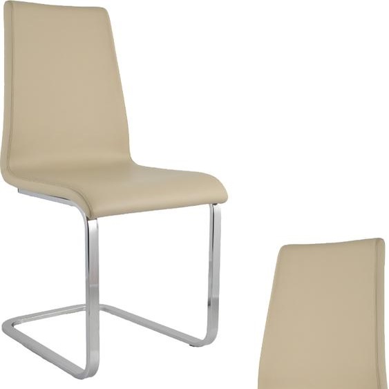 t m c s Tommychairs - Lot de 2 chaises à piétement luge BERLIN avec structure rectangulaire en acier très résistante et assise en bois multicouche rembourrée et recouverte de similicuir couleur lin