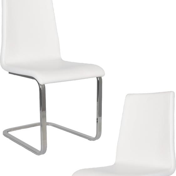 t m c s Tommychairs - Lot de 2 chaises à piétement luge BERLIN avec structure rectangulaire en acier très résistante et assise en bois multicouche rembourrée et revêtue de similicuir blanc