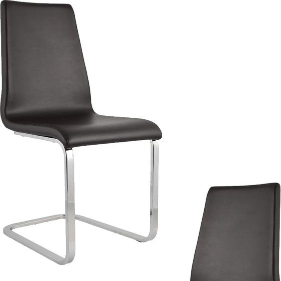 t m c s Tommychairs - Lot de 2 chaises à piétement luge BERLIN avec structure rectangulaire en acier très résistante et assise en bois multicouche rembourrée et revêtue de similicuir couleur moka