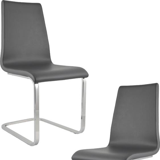 t m c s Tommychairs - Lot de 2 chaises à piétement luge BERLIN avec structure rectangulaire en acier très résistante et assise en bois multicouche rembourrée et revêtue de similicuir gris foncé