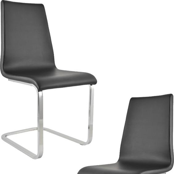 t m c s Tommychairs - Lot de 2 chaises à piétement luge BERLIN avec structure rectangulaire en acier très résistante et assise en bois multicouche rembourrée et revêtue de similicuir noir