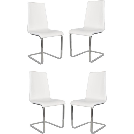 t m c s Tommychairs - Lot de 4 chaises à piétement luge BERLIN avec structure rectangulaire en acier très résistante et assise en bois multicouche rembourrée et revêtue de similicuir blanc