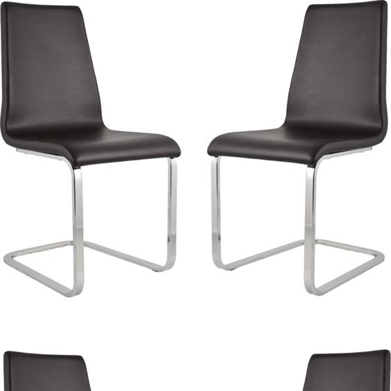 t m c s Tommychairs - Lot de 4 chaises à piétement luge BERLIN avec structure rectangulaire en acier très résistante et assise en bois multicouche rembourrée et revêtue de similicuir couleur moka