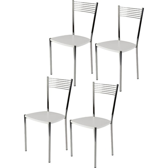 t m c s Tommychairs - Lot de 4 chaises modernes ELEGANCE pour la cuisine et la salle à manger , structure robuste en acier chromé, assise en bois de couleur blanche