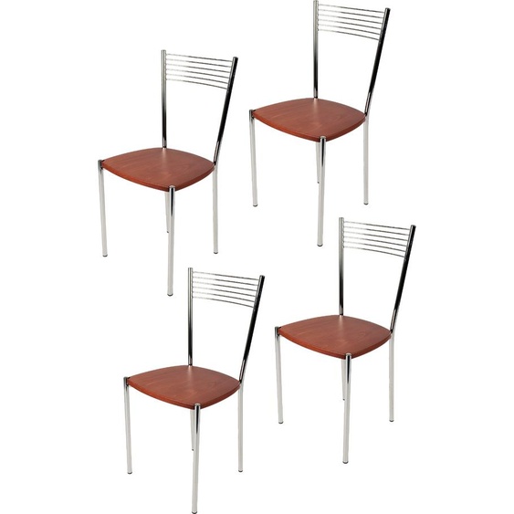 t m c s Tommychairs - Lot de 4 chaises modernes ELEGANCE pour la cuisine et la salle à manger , structure robuste en acier chromé, assise en bois de couleur cerisier