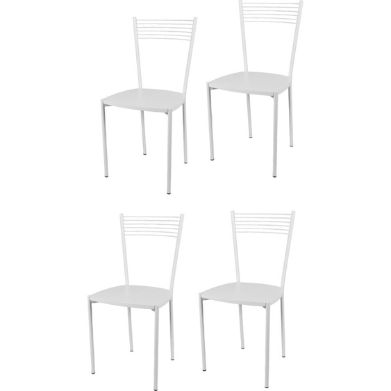 t m c s Tommychairs - Lot de 4 chaises modernes ELEGANCE pour la cuisine et la salle à manger, structure robuste en acier laqué, couleur blanche, assise en bois de couleur blanche