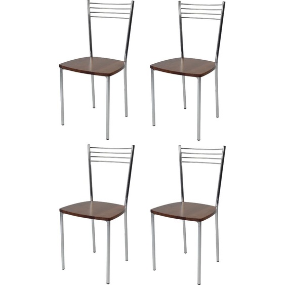 t m c s Tommychairs - Lot de 4 chaises modernes ELENA pour la cuisine et la salle à manger , structure robuste en acier chromé, assise en bois de couleur noyer clair