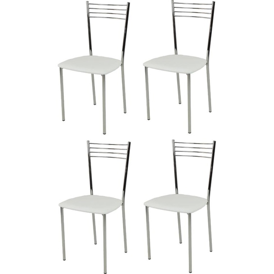 t m c s Tommychairs - Lot de 4 chaises modernes ELENA pour la cuisine et la salle à manger , structure robuste en acier chromé, assise rembourrée recouverte de similicuir blanc
