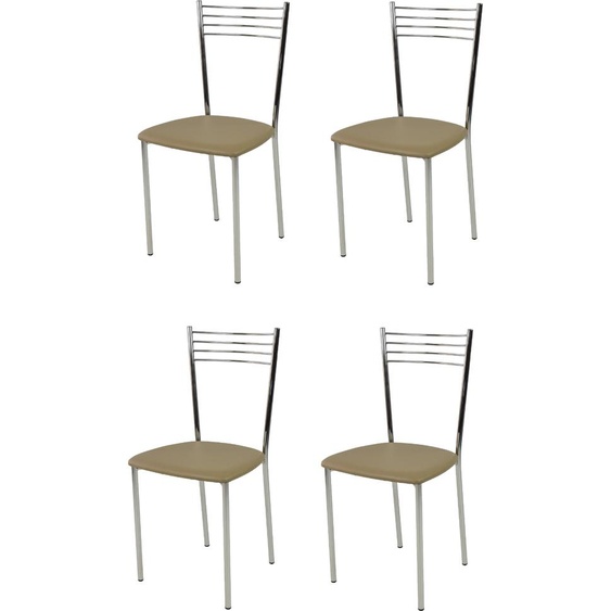 t m c s Tommychairs - Lot de 4 chaises modernes ELENA pour la cuisine et la salle à manger , structure robuste en acier chromé, assise rembourrée recouverte de similicuir couleur cappuccino