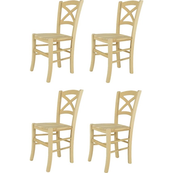t m c s Tommychairs - Set de 4 chaises CROSS pour la cuisine et la salle à manger, structure robuste en bois de hêtre poli, non traité et 100% naturel, assise en bois poli