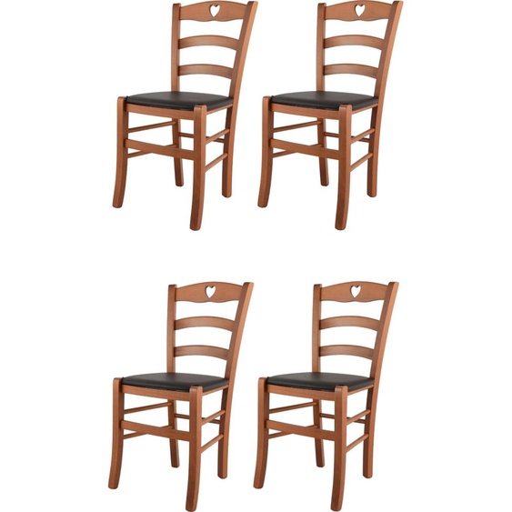 t m c s Tommychairs - Set de 4 chaises CUORE pour la cuisine et la salle à manger, Structure robuste en bois de hêtre laqué couleur cerisier et assise rembourrée recouverte de similicuir couleur moka