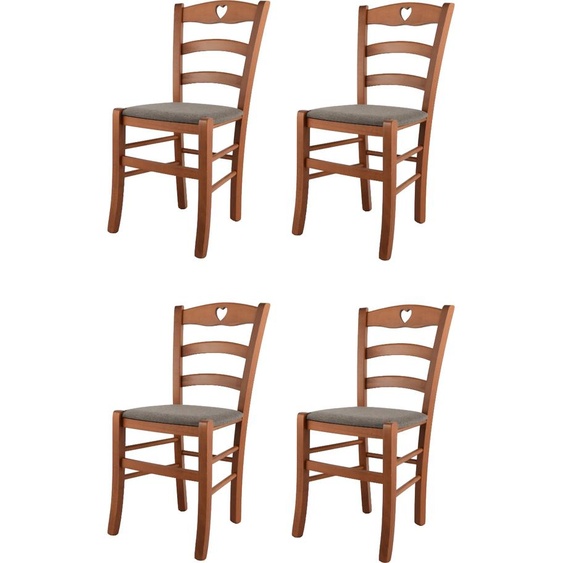 t m c s Tommychairs - Set de 4 chaises CUORE pour la cuisine et la salle à manger, Structure robuste en bois de hêtre laqué couleur cerisier et assise rembourrée recouverte de tissu couleur brun chevreuil
