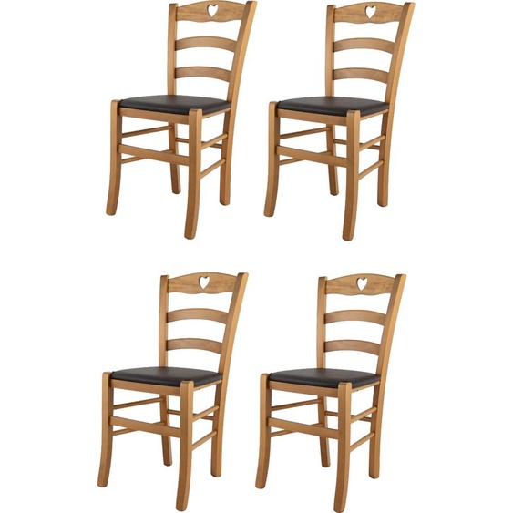 t m c s Tommychairs - Set de 4 chaises CUORE pour la cuisine et la salle à manger, Structure robuste en bois de hêtre laqué couleur chêne et assise rembourrée recouverte de similicuir couleur moka