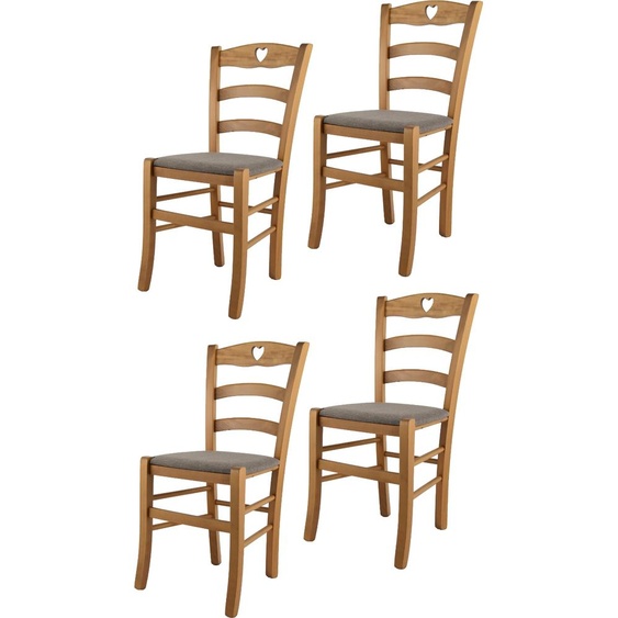 t m c s Tommychairs - Set de 4 chaises CUORE pour la cuisine et la salle à manger, Structure robuste en bois de hêtre laqué couleur chêne et assise rembourrée recouverte de tissu couleur brun chevreuil