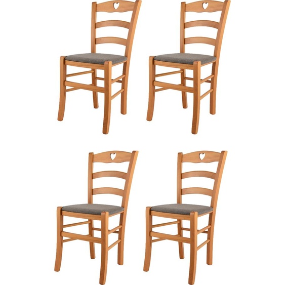 t m c s Tommychairs - Set de 4 chaises CUORE pour la cuisine et la salle à manger, Structure robuste en bois de hêtre laqué couleur miel et assise rembourrée recouverte de tissu couleur brun chevreuil