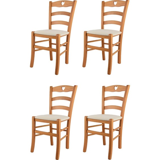 t m c s Tommychairs - Set de 4 chaises CUORE pour la cuisine et la salle à manger, Structure robuste en bois de hêtre laqué couleur miel et assise rembourrée recouverte de tissu couleur ivoire