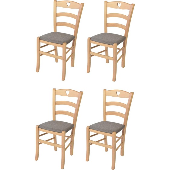 t m c s Tommychairs - Set de 4 chaises CUORE pour la cuisine et la salle à manger, Structure robuste en bois de hêtre laqué dans le coloris naturel et assise rembourrée recouverte de tissu dans le coloris brun chevreuil