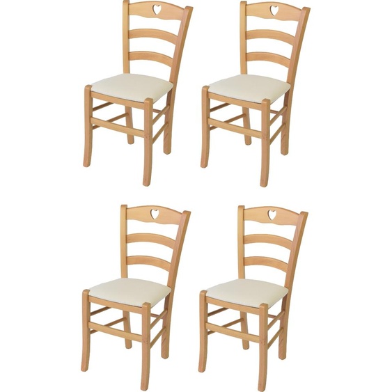 t m c s Tommychairs - Set de 4 chaises CUORE pour la cuisine et la salle à manger, Structure robuste en bois de hêtre laqué dans le coloris naturel et assise rembourrée recouverte de tissu dans le coloris ivoire