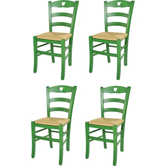 t m c s Tommychairs - Set de 4 chaises CUORE pour la cuisine et la salle à manger, structure robuste en bois de hêtre, peinte en vert aniline et assise en paille