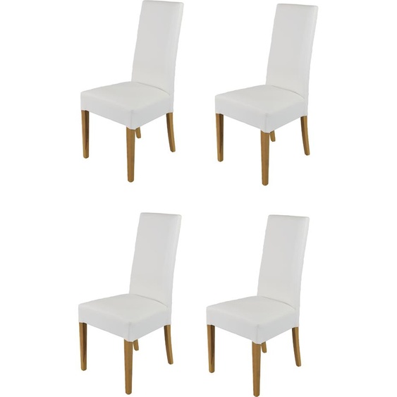 t m c s Tommychairs - Set de 4 chaises modernes LUISA pour la cuisine et la salle à manger, structure robuste en bois de hêtre laqué couleur chêne, rembourrées et recouvertes de similicuir couleur blanc