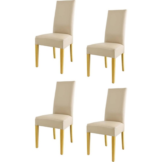 t m c s Tommychairs - Set de 4 chaises modernes LUISA pour la cuisine et la salle à manger, structure robuste en bois de hêtre laqué couleur chêne, rembourrées et recouvertes de similicuir couleur lin