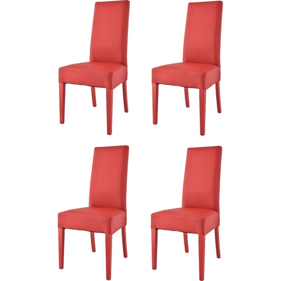 t m c s Tommychairs - Set de 4 chaises modernes LUISA pour la cuisine et la salle à manger, structure robuste en bois de hêtre laqué couleur rouge, rembourrées et recouvertes de similicuir couleur rouge