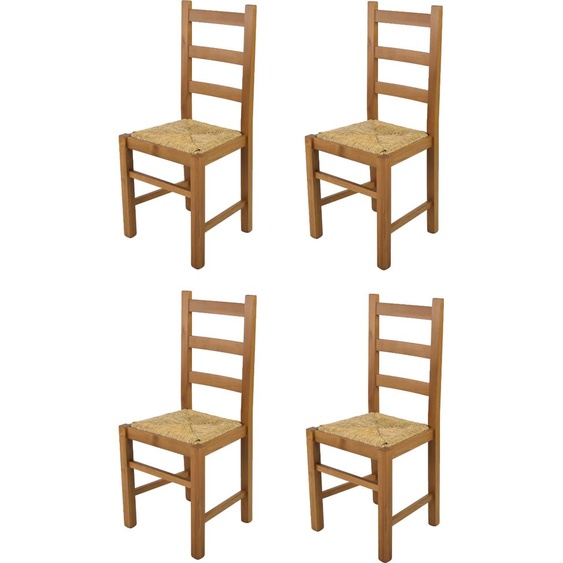 t m c s Tommychairs - Set de 4 chaises RUSTICA pour la cuisine et la salle à manger, structure robuste en bois de hêtre, couleur chêne laqué et assise en paille