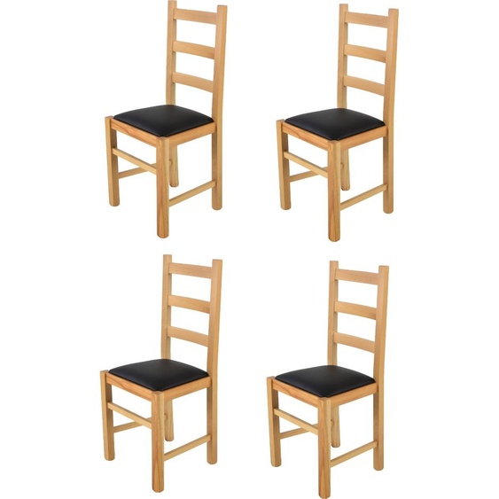 t m c s Tommychairs - Set de 4 chaises RUSTICA pour la cuisine et la salle à manger, structure robuste en bois de hêtre, laquée en couleur naturelle et assise rembourrée recouverte de similicuir noir