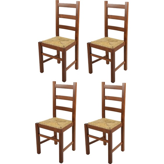 t m c s Tommychairs - Set de 4 chaises RUSTICA pour la cuisine et la salle à manger, structure robuste en bois de hêtre, laquée en couleur noyer clair et assise en paille