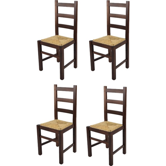 t m c s Tommychairs - Set de 4 chaises RUSTICA pour la cuisine et la salle à manger, structure robuste en bois de hêtre, laquée en couleur Noyer foncé et assise en paille