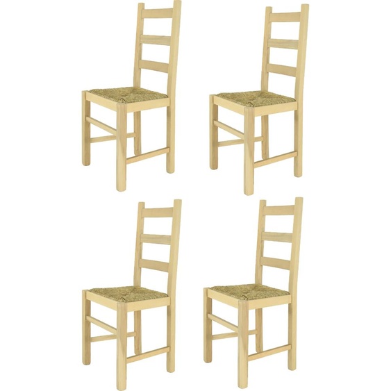 t m c s Tommychairs - Set de 4 chaises RUSTICA pour la cuisine et la salle à manger, structure robuste en bois de hêtre poli, non traité et 100% naturel, assise en paille véritable