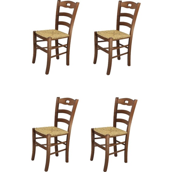 t m c s Tommychairs - Set de 4 chaises SAVOIE pour la cuisine et la salle à manger, structure robuste en bois de hêtre laqué, de couleur brun noyer et assise en paille