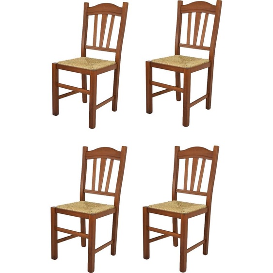 t m c s Tommychairs - Set de 4 chaises SILVANA pour la cuisine et la salle à manger, structure robuste en bois de hêtre, laquée en couleur noyer clair et assise en paille