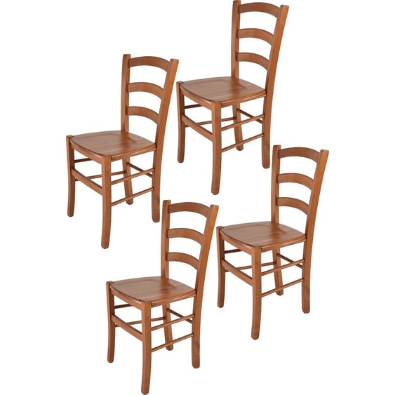 t m c s Tommychairs - Set de 4 chaises VENICE pour la cuisine et la salle à manger, structure robuste en bois de hêtre laqué couleur cerisier et assise en bois