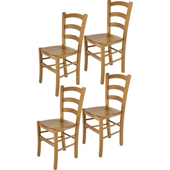 t m c s Tommychairs - Set de 4 chaises VENICE pour la cuisine et la salle à manger, structure robuste en bois de hêtre laqué couleur chêne et assise en bois