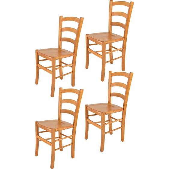 t m c s Tommychairs - Set de 4 chaises VENICE pour la cuisine et la salle à manger, structure robuste en bois de hêtre laqué couleur miel et assise en bois