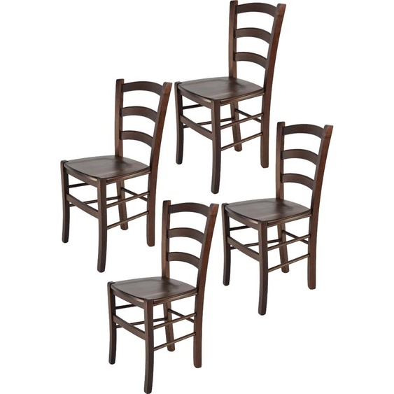 t m c s Tommychairs - Set de 4 chaises VENICE pour la cuisine et la salle à manger, structure robuste en bois de hêtre laqué dans le ton brun noyer foncé et assise en bois