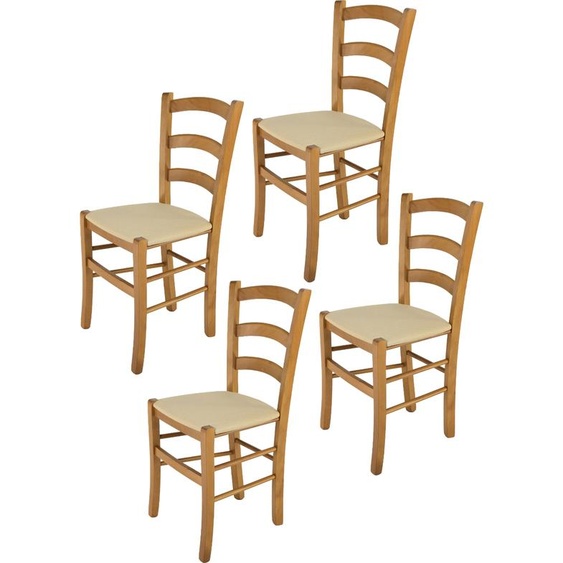 t m c s Tommychairs - Set de 4 chaises VENICE pour la cuisine et la salle à manger, structure robuste en bois de hêtre laqué teinte chêne et assise rembourrée recouverte de TISSU couleur chanvre